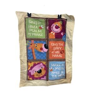 Handmade Religious Lion Giraffe Baby Blanket 25”x20” Cotton Make A Joyful Noise